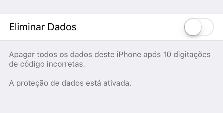 Opção para eliminar dados após a 10ª senha errada.