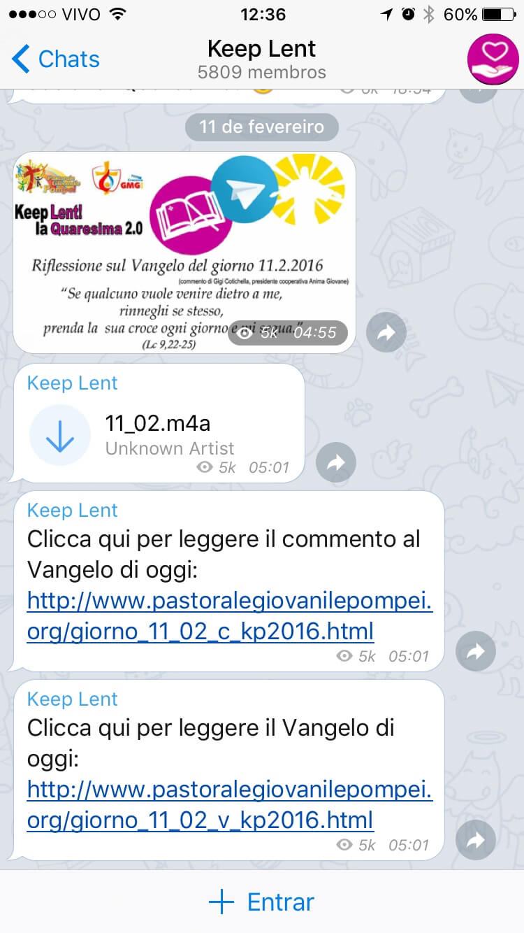 Print do canal @pgpompei, no Telegram.