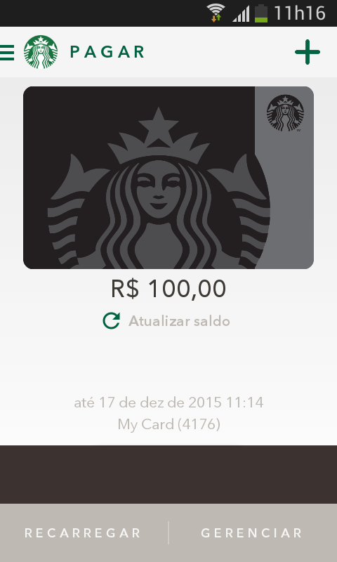 Print do app Starbucks para Android.