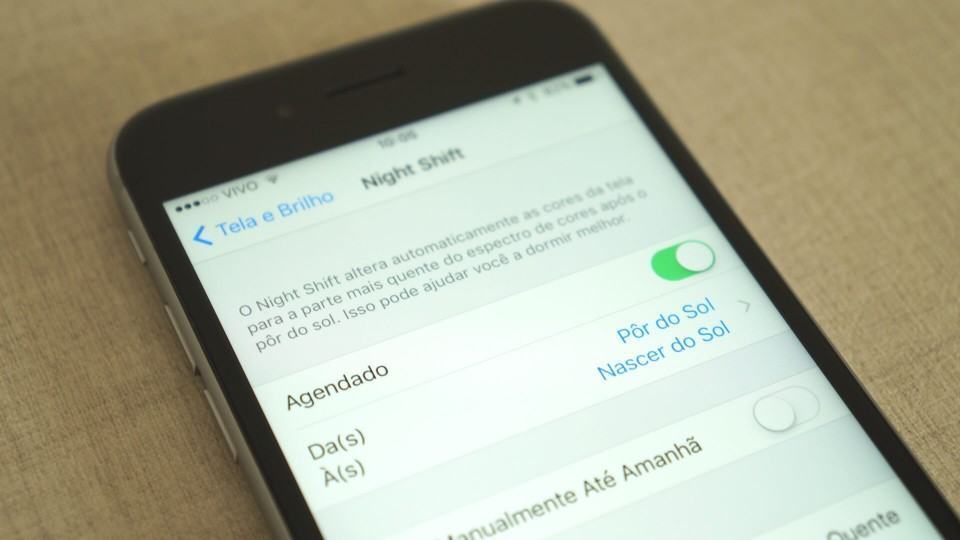 Tela de configurações do Night Shift.