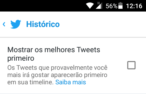 Desmarque esta opção para manter os tweets em ordem cronológica.
