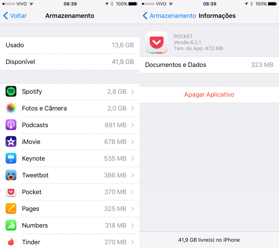 Gerenciamento de armazenamento no iOS.
