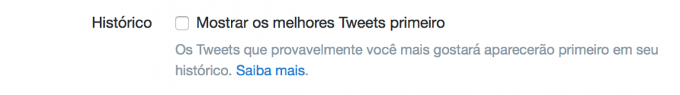 Desmarque a opção "Mostrar os melhores tweets primeiro".