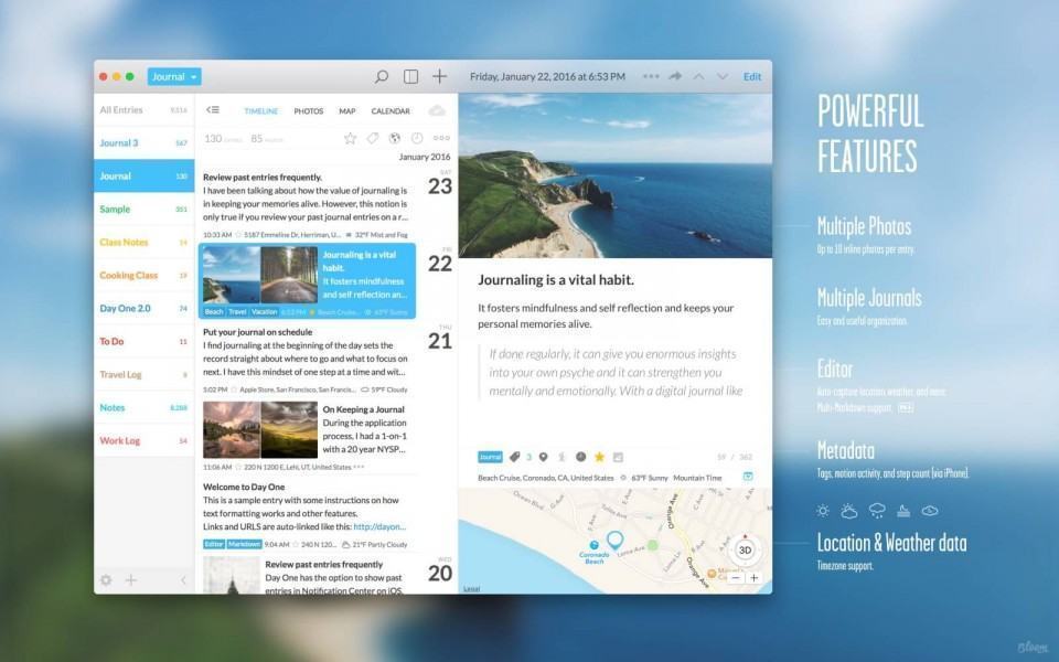 Print do Day One 2 para OS X.