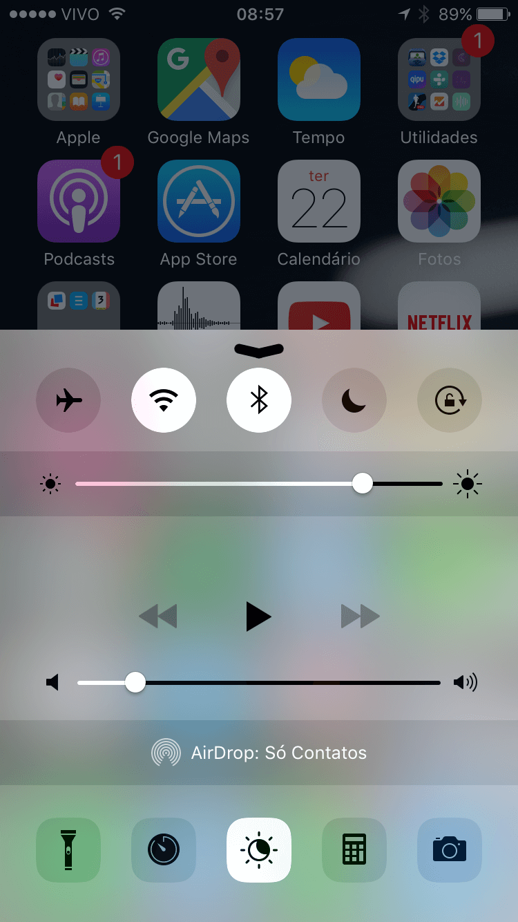 Novo botão do Night Shift na Central de Controle.