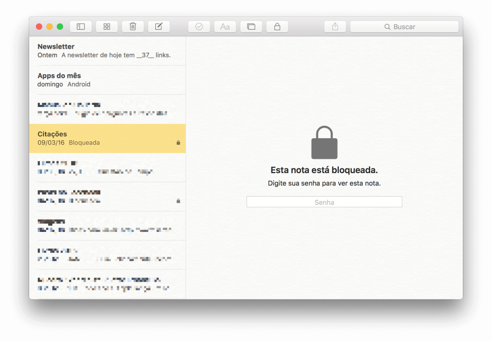 Bloqueio do Notas no OS X.