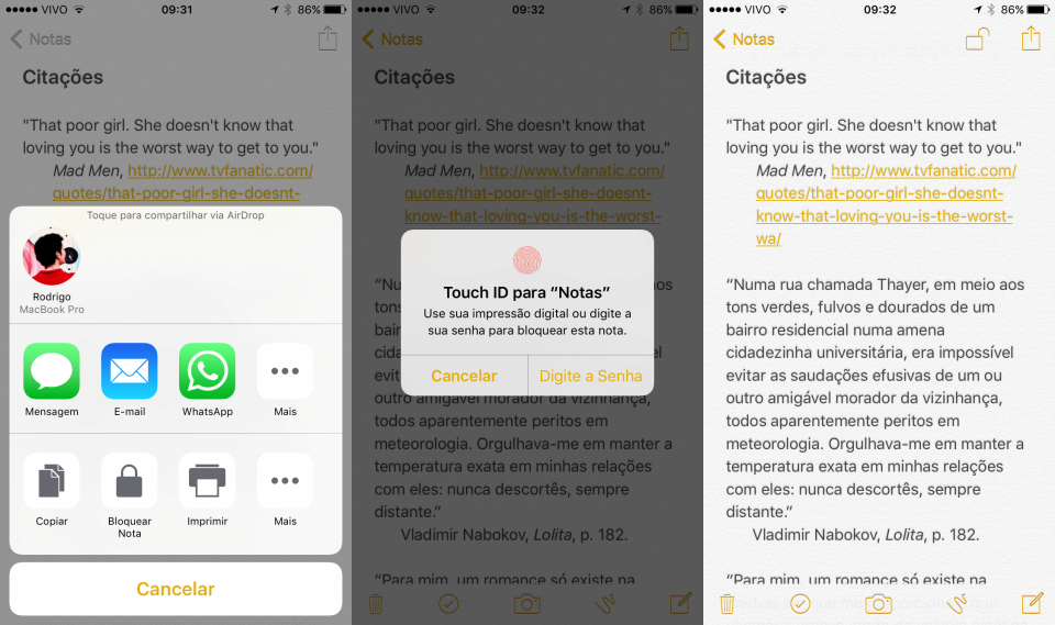 As etapas para se proteger uma nota no Notas.