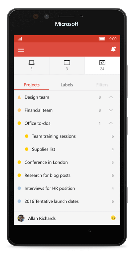 Print do Todoist Preview para Windows.