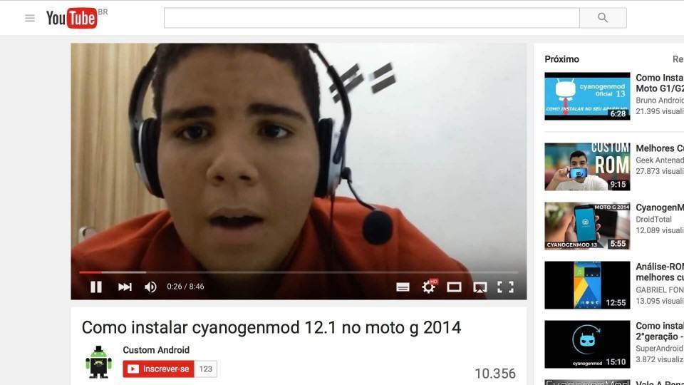 Um dos muitos tutoriais em vídeo, sobre Android, no YouTube.