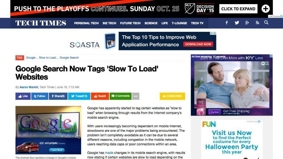 Artigo pesado do Techtimes alertando sobre riscos de páginas pesadas na web.