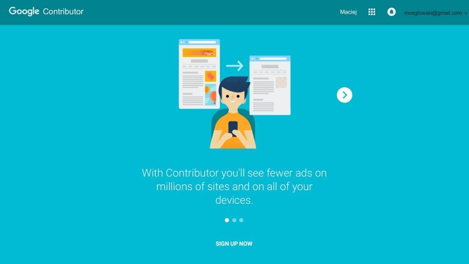 Página inicial do Google Contributor.