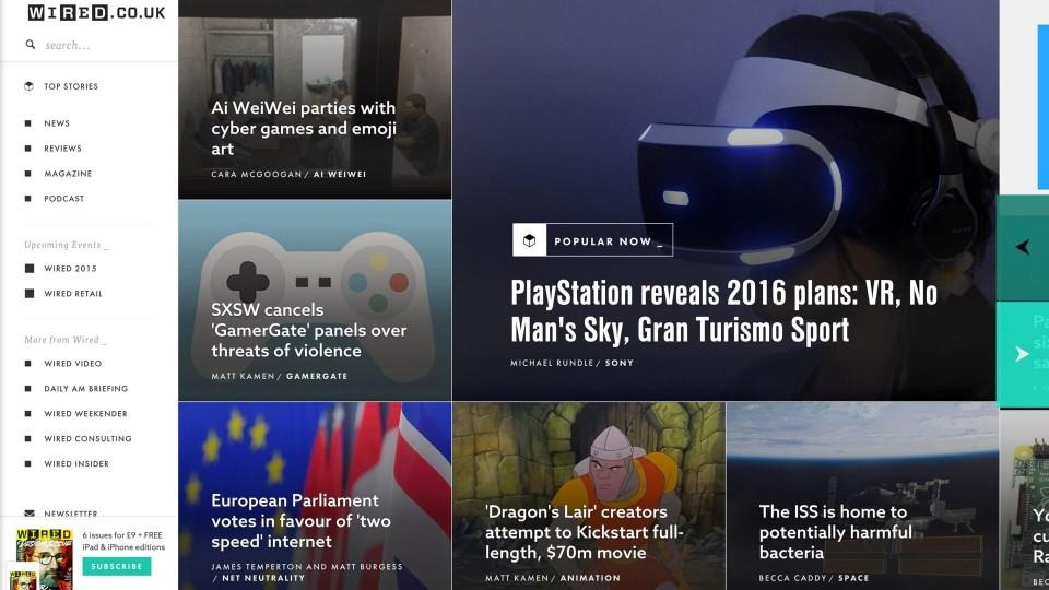 Página inicial da Wired britânica.