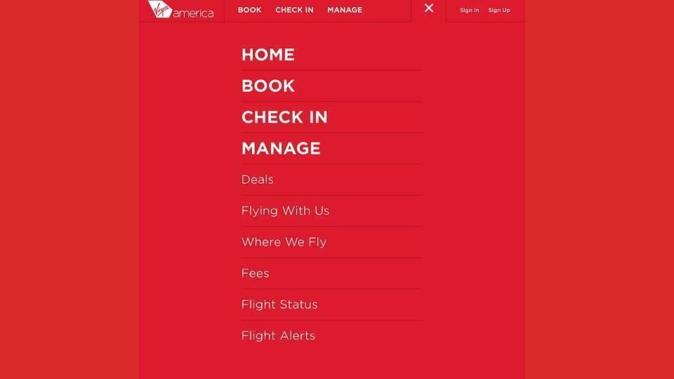 Registrando um voo na Virgin America.