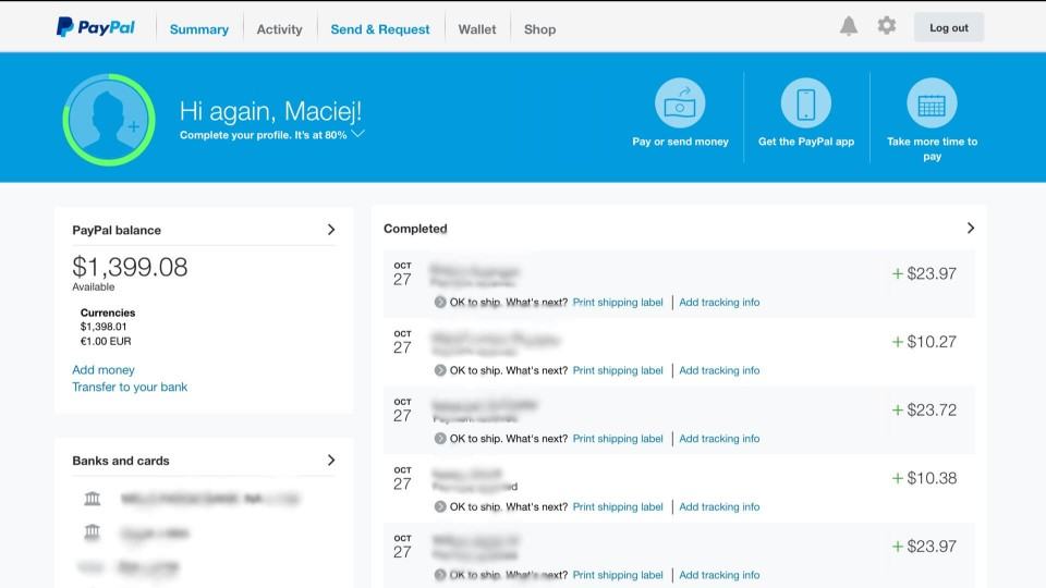 Novo layout do PayPal.
