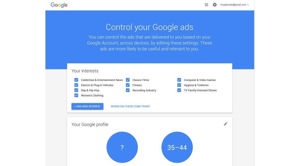 Print do painel de controle do Google.
