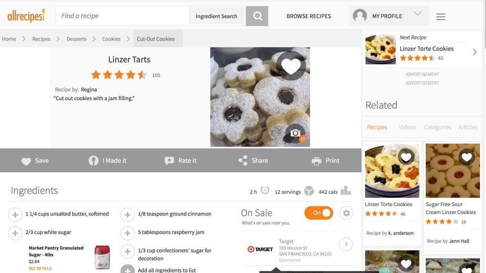 Elementos incongruentes em site de receitas.