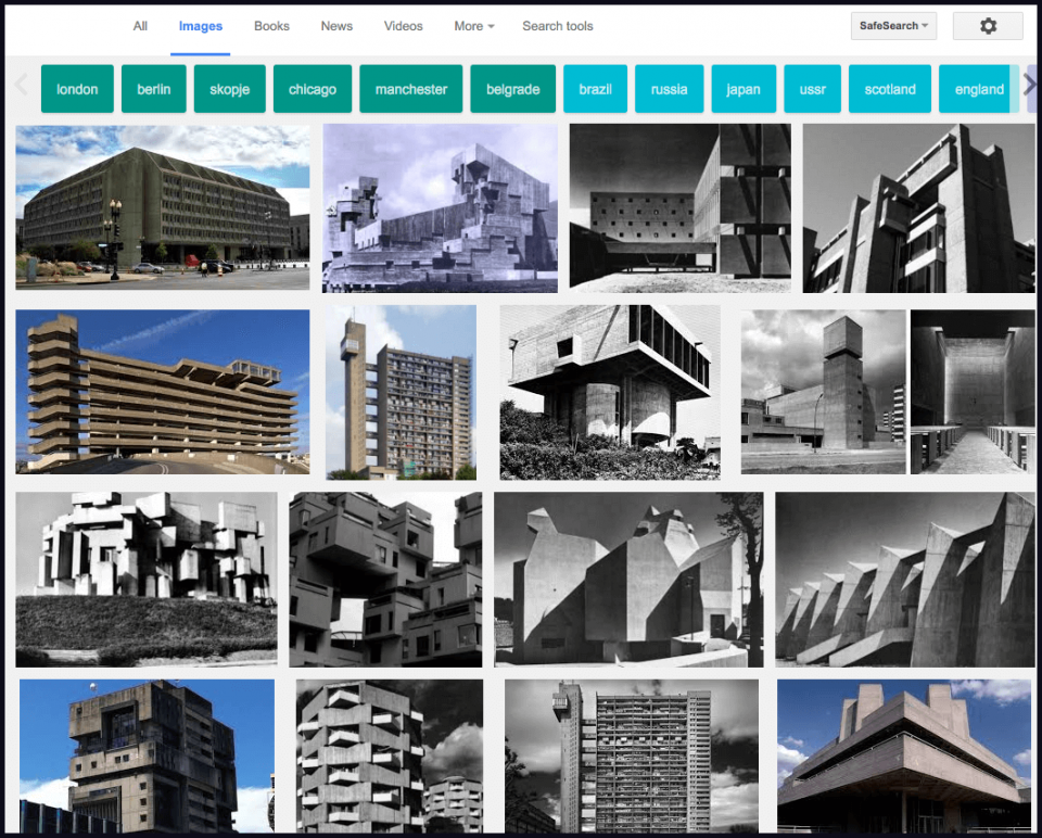 Pesquisa por Brutalism no Google Imagens.