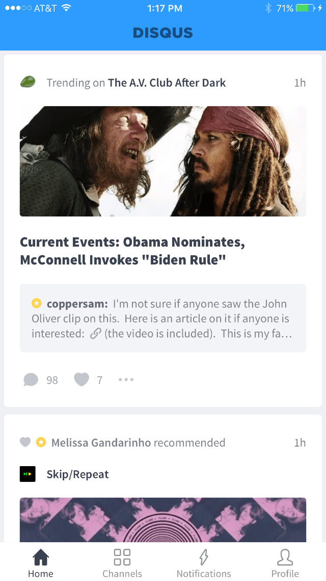 Print do Disqus no iPhone.