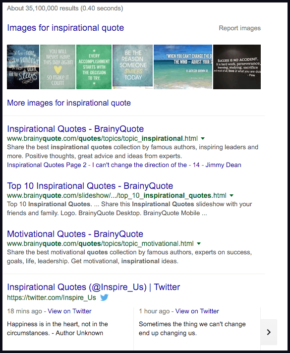 Pesquisa por Inspirational Quotes no Google.