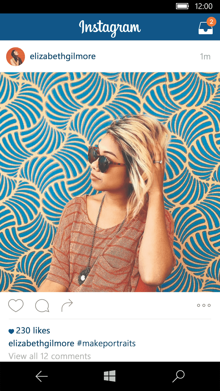 Print do Instagram para Windows 10 Mobile.