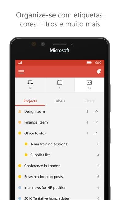 Print do Todoist para Windows 10 Mobile.