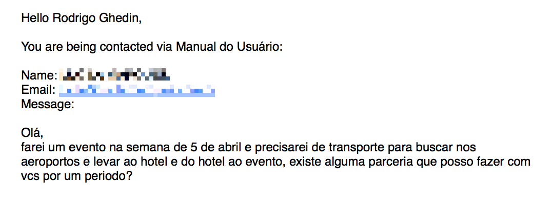 Mensagem perguntando sobre contratação do Uber.