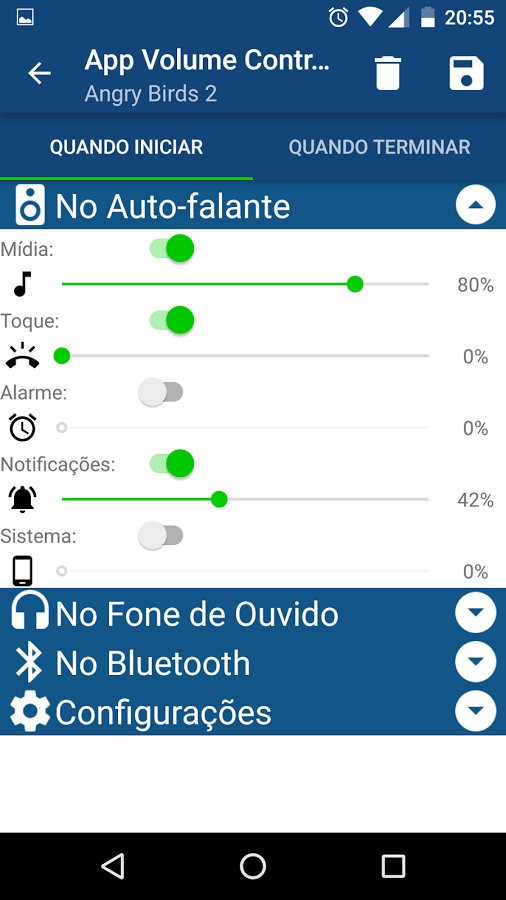 Print do App Volume Control para Android.