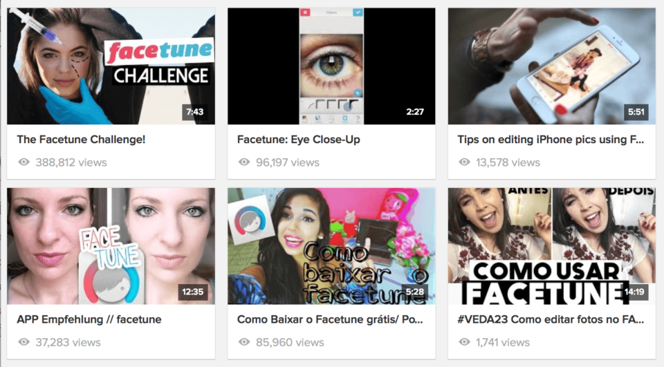 Tutoriais de edição de selfies no YouTube.