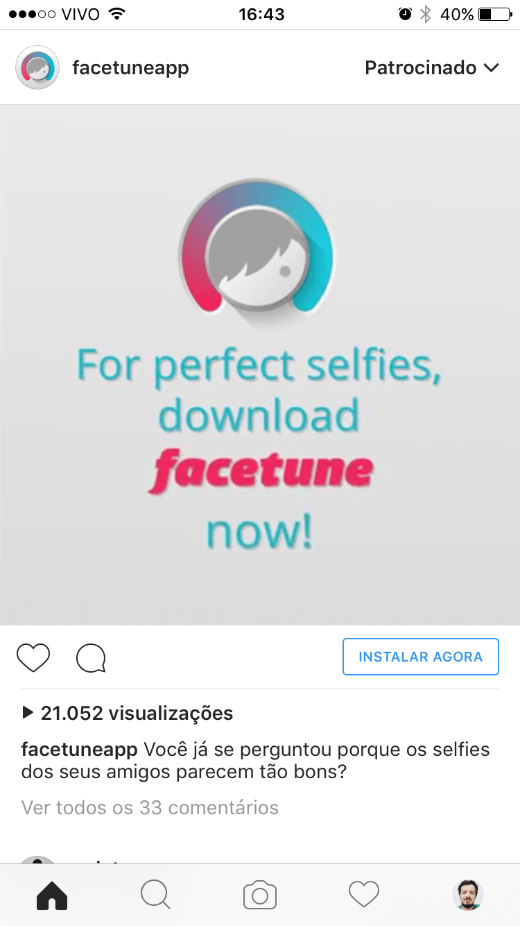 Anúncio do Facetune no Instagram.