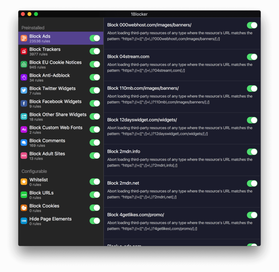Print do 1Blocker para macOS.
