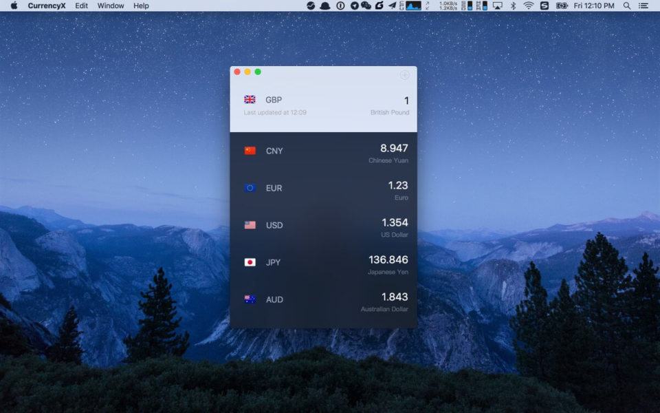 Print do CurrencyX para macOS.