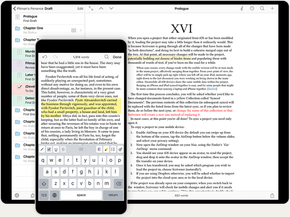 Print do Scrivener para iOS.