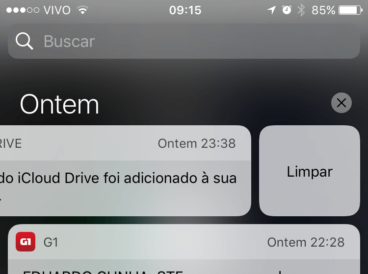 Botão Limpar nas notificações do iOS 10.
