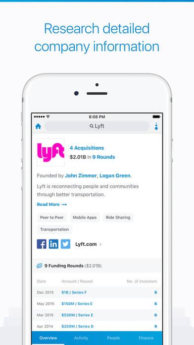 Print do CrunchBase para iPhone.