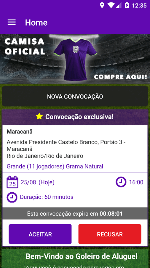 Print do Goleiro de Aluguel para Android.