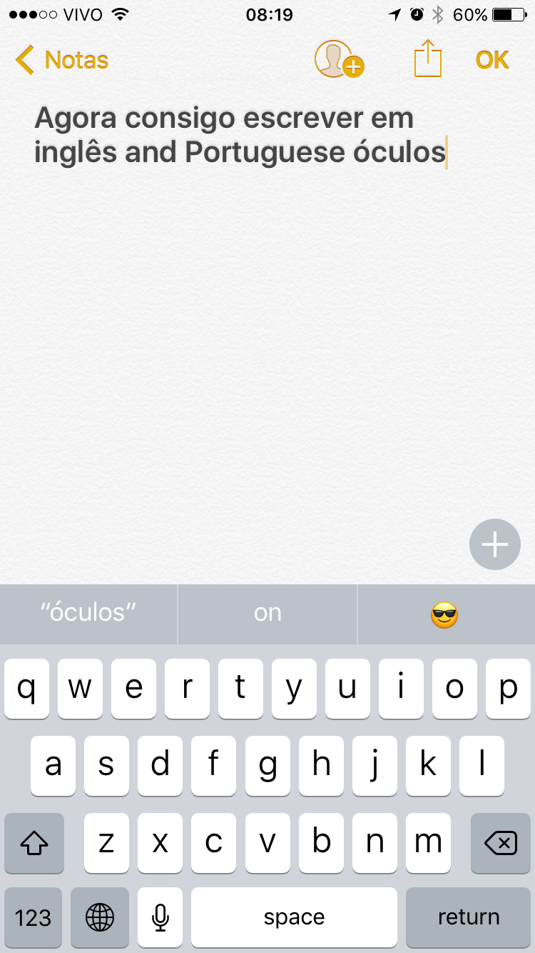 Escrevendo em português, inglês e emoji sem mudar o teclado no iOS 10.