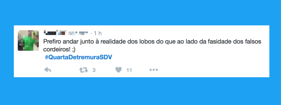 Tuíte com uma das hashtags SDV de Denise Tremura.