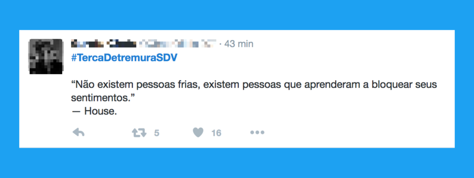 Tuíte com uma das hashtags SDV de Denise Tremura.
