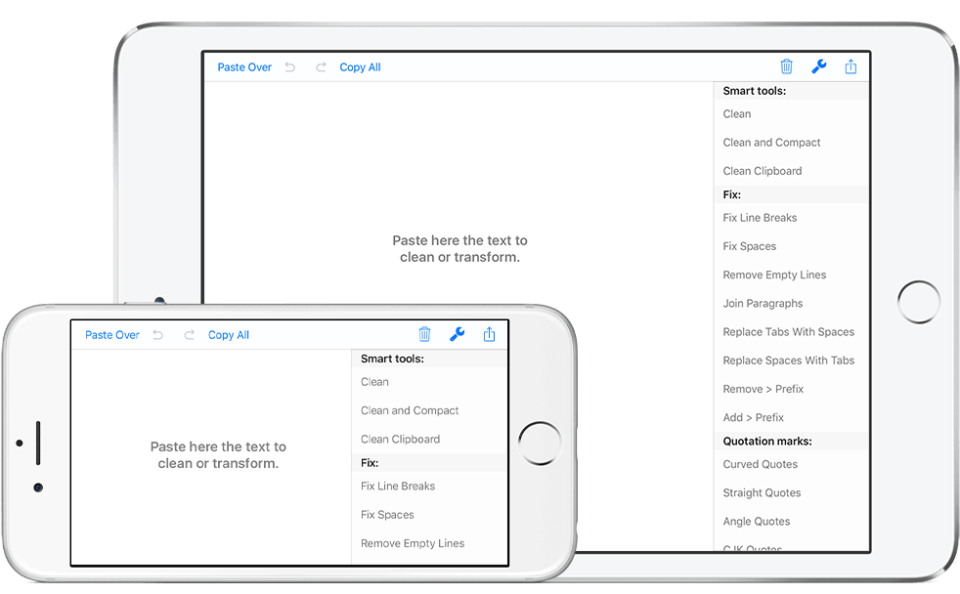 Print do Clean Text para iPhone e iPad.